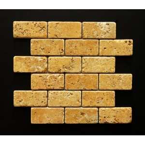   Gold/Yellow 2X4 Travertine Tumbled Brick Mosaic Tile