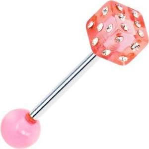  Pink Acrylic Gem Dice Barbell Tongue Ring Jewelry