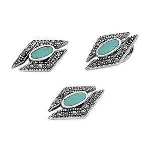   Round Turquoise Diamond Shape Marcasite Vintage Earring & Pendant Set