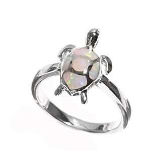   Silver 16mm Turtle Shaped Lab Opal Ring (Size 5   9)   Size 9 Jewelry