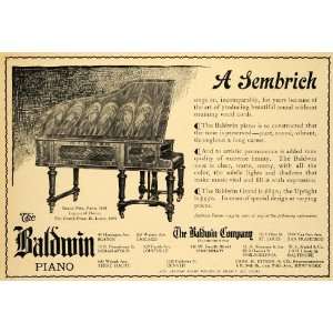  1908 Ad Baldwin Upright Grand Sembrich Piano Grand Prix 