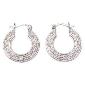  White gold Round Hoop Earrings Pattern Jewelry 21mm 
