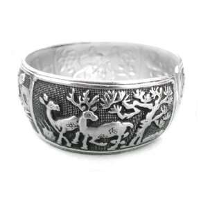  Miao Silver Cuff Bracelet Wide Stories of the Seasons 