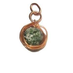  Jasper Pendant 15 Forest Green Nest Stone Copper Wire 