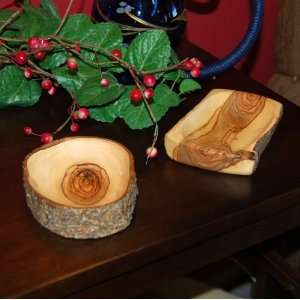  Hand Carved Olive Wood Natural Bark Bowl   Round Kitchen 